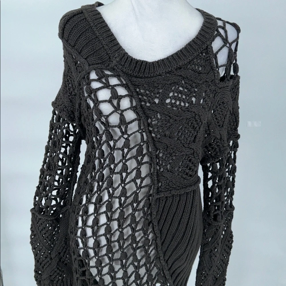 ALLSAINTS Hand Crochet Open-Knit Sweater Dress UK 12 US 8 Linen Cotton Boho - Picture 5 of 12